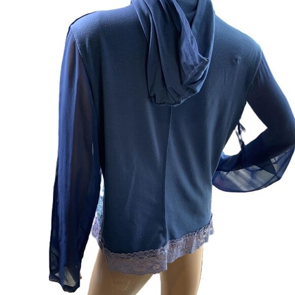 Serenade New York Blue Floral Sheer Zip-up Fairycore Art Aesthetic Jacket Large - Picture 10 of 13